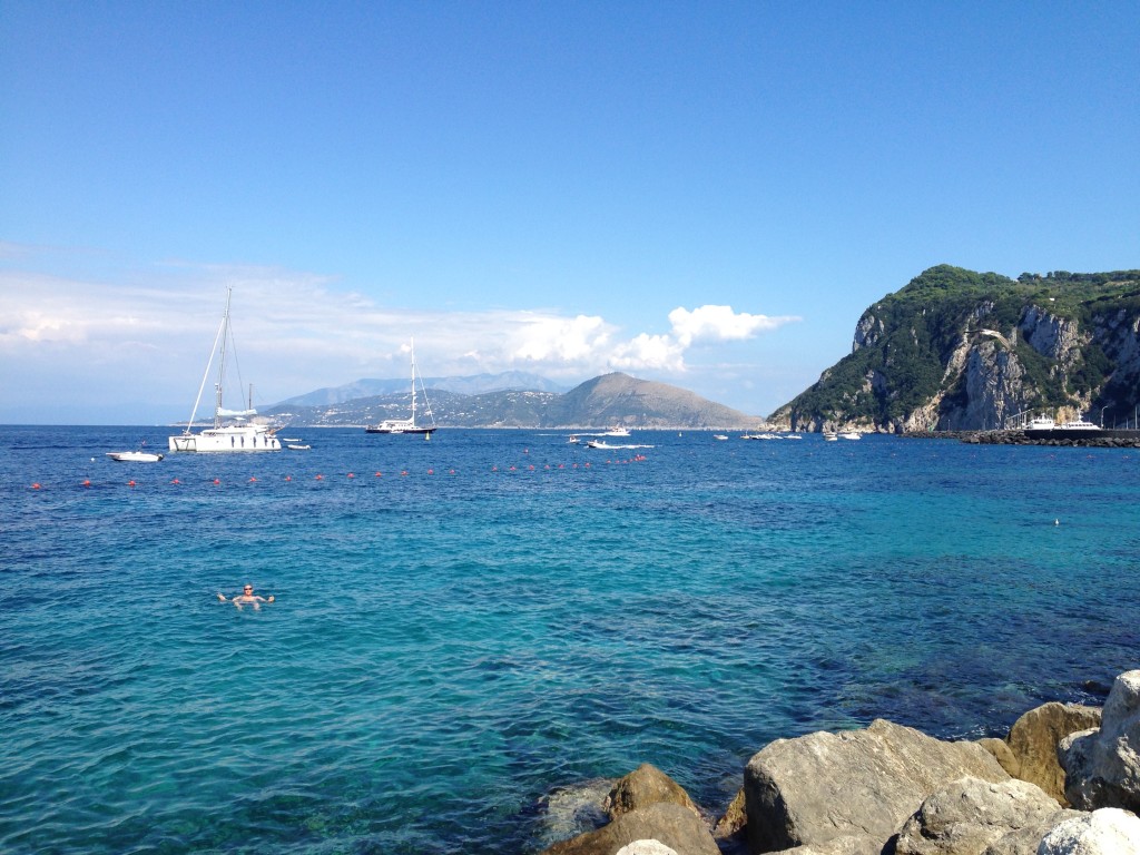 Swimming at the rocky beach in Capri